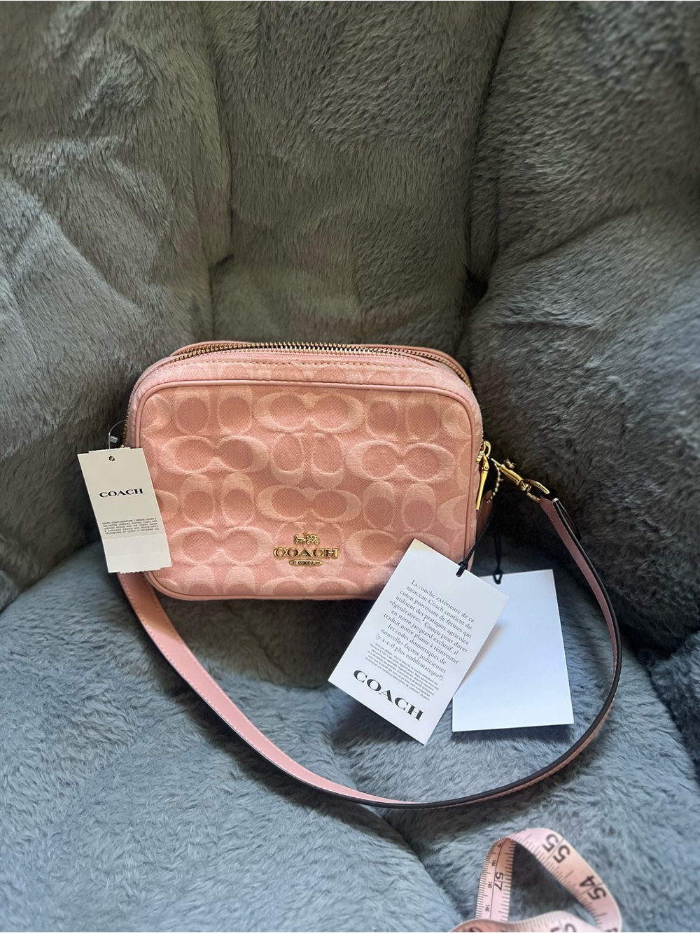 Coach baby pink denim crossbody NWT